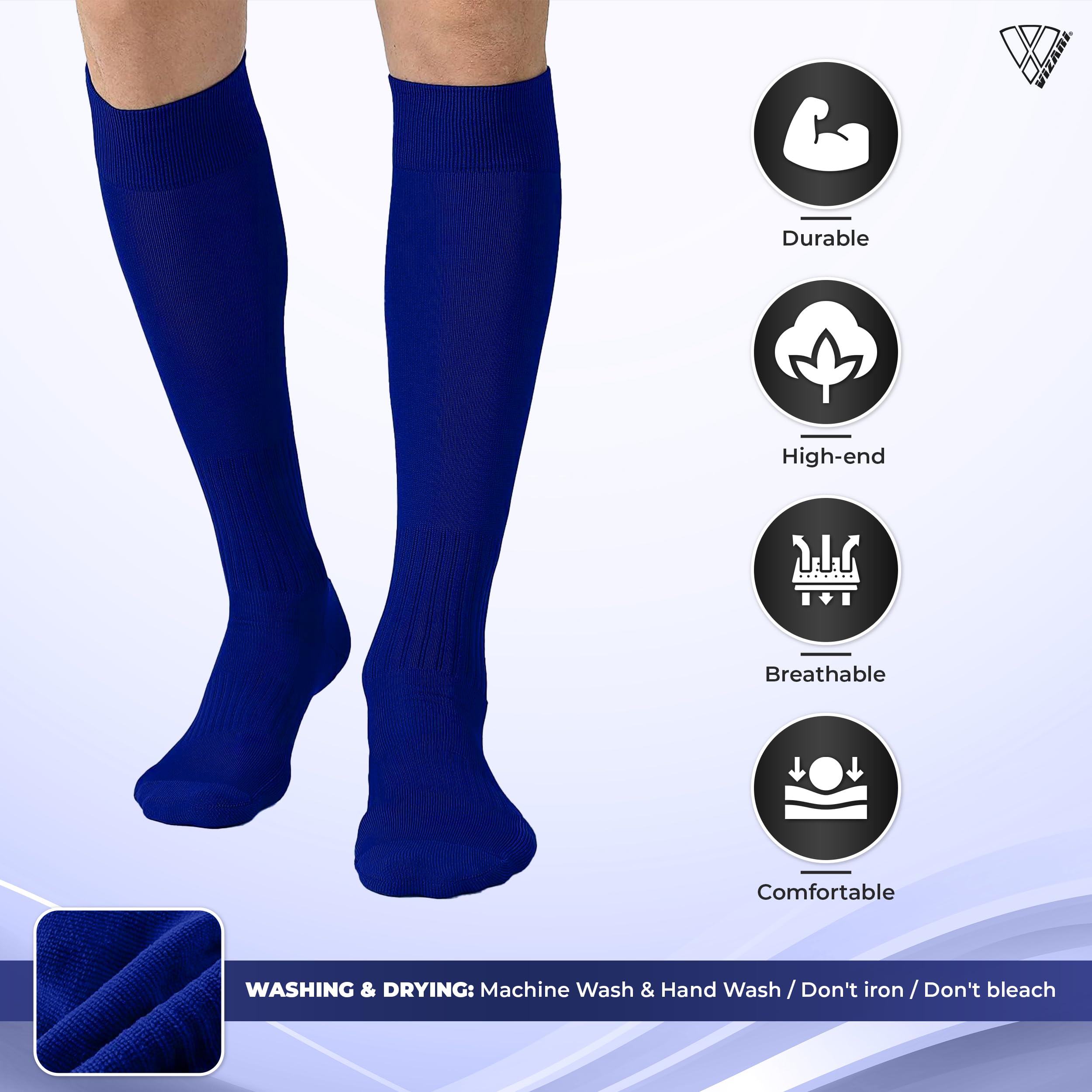 Vizari Soccer Compression Socks for Youth & Adults - Cushioned Support Football Baseball Rugby Hockey Socks - Perfect for Sports Training & Game Day Performance