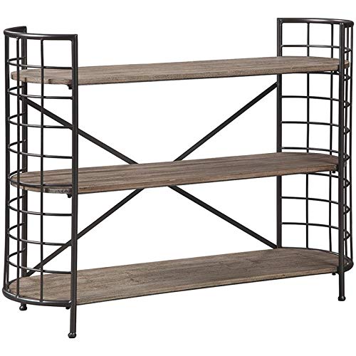 BOWERY HILL 3-Tier Wooden Bookshelf - Brown & Gunmetal Finish - Sturdy Storage for Living Room, Bedroom, Office or Study