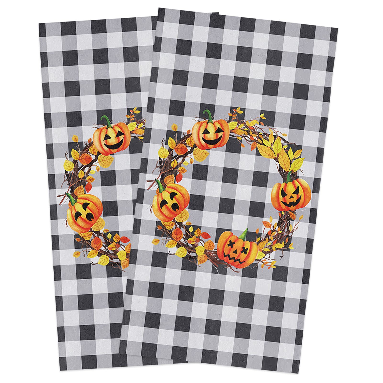 Aomike Halloween Pumpkin Plaid Kitchen Towels Set of 2 - 18
