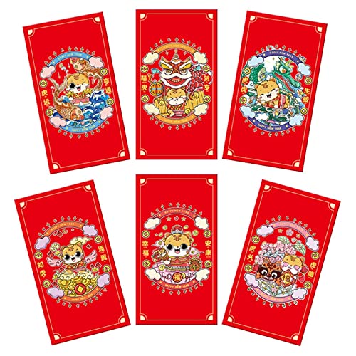 2022 Chinese Zodiac New Year Red Envelopes - 6pcs Cute Tiger Design Lucky Money Pockets for Chinese New Year Gifts, Blessings and Celebrations - Perfect for Lunar New Year, Birthday Wishes and Special Occasions
