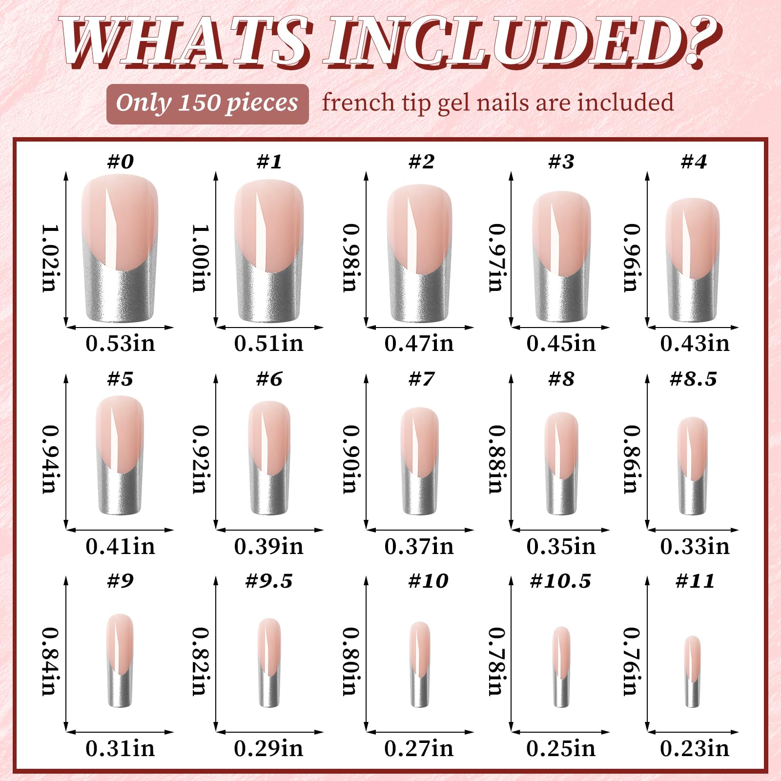 Pre-Colored French Tip Press on Nails - Long Square Fake Nails with Nude False Nails (150Pcs) - 5 Colors Acrylic Soft Gel Nails Tips for Women - Perfect for Parties, Weddings & Everyday Wear