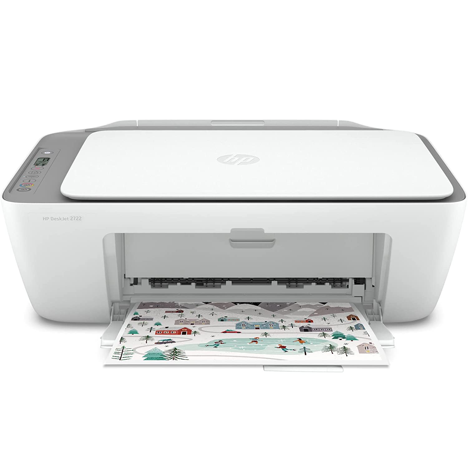 HP DeskJet 2722 All-in-One Wireless Color Inkjet Printer with Print, Scan, Copy - 1200 x 1200 dpi Resolution, Flatbed Scanner, LCD Display, WiFi, Bluetooth, USB - Ideal for Home Office, School Projects & Small Business Printing (White)