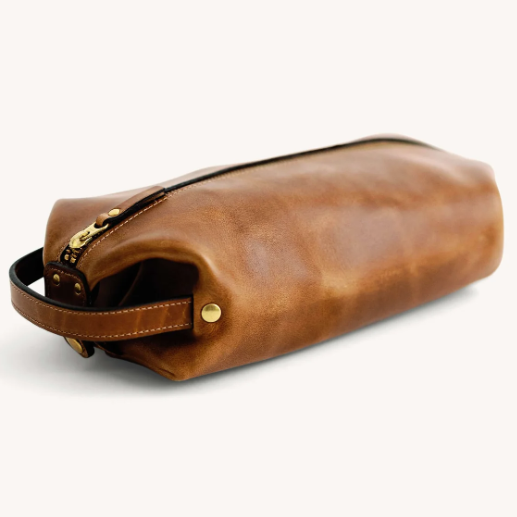 Premium Leather Dopp Kit for Men - Travel Toiletry Bag with Hanging Hook - Ideal for Gym, Camping & Business Trips
