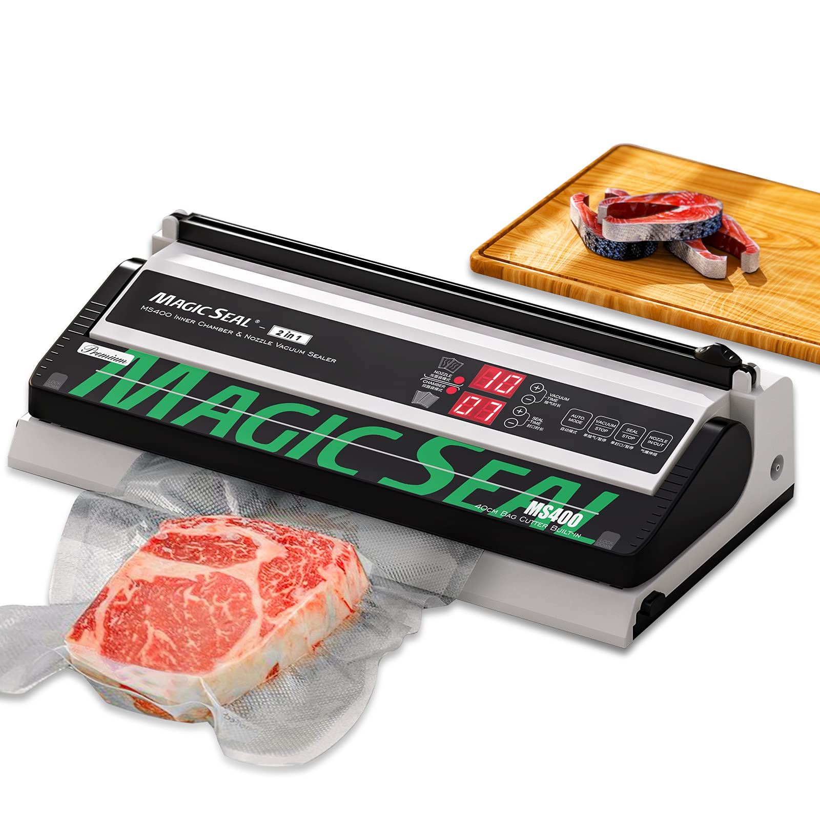 Magic Seal 16'' Commercial Food Vacuum Sealer Machine MS400 | Compatible with Mylar Bags, Flat & Embossed Bags | Dual Pump System & Extra Wide Seal Bar | Adjustable Vacuum & Sealing Time | Perfect for Meal Prep, Sous Vide & Food Storage