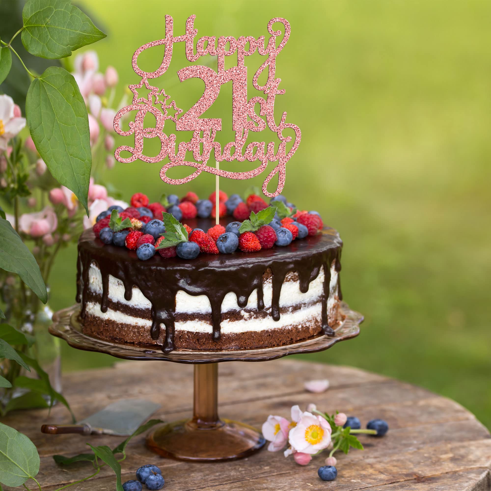 1 Pack Rose Gold Glitter 21st Birthday Cake Topper - '21 & Fabulous Cheers to 21 Years' Cake Decorations for Anniversary Party Supplies | Perfect for 21st Birthday Celebrations, Milestone Parties & Cake Decorating