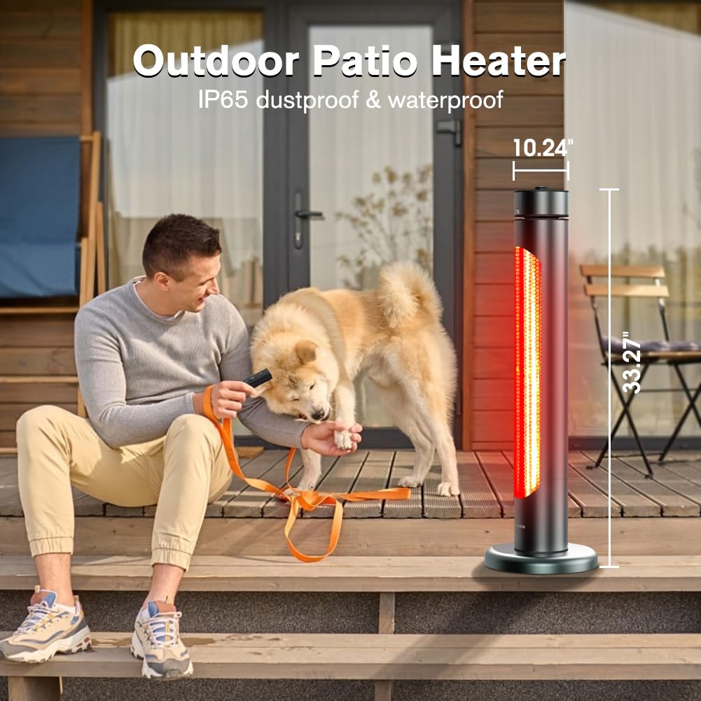 Thermomate 1500W Electric Patio Heater with Remote Control - IP65 Waterproof Outdoor/Indoor Infrared Heater, 8 Heating Levels, 8-Hour Timer & Oscillation, Tip-Over Protection - Perfect for Garage, Backyard, Restaurant, and Patio Use