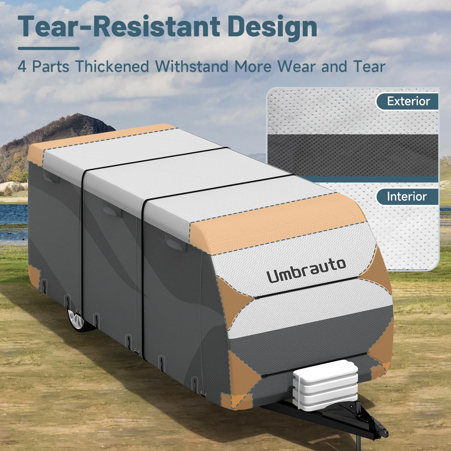 Upgraded DuPont Tyvek Waterproof RV Cover - Windproof, Anti-UV Camper Cover with 4-Layer Non-Woven Sides | Durable, Breathable Travel Trailer Cover for All-Weather Protection | Perfect for Outdoor Camping, Road Trips & RV Storage