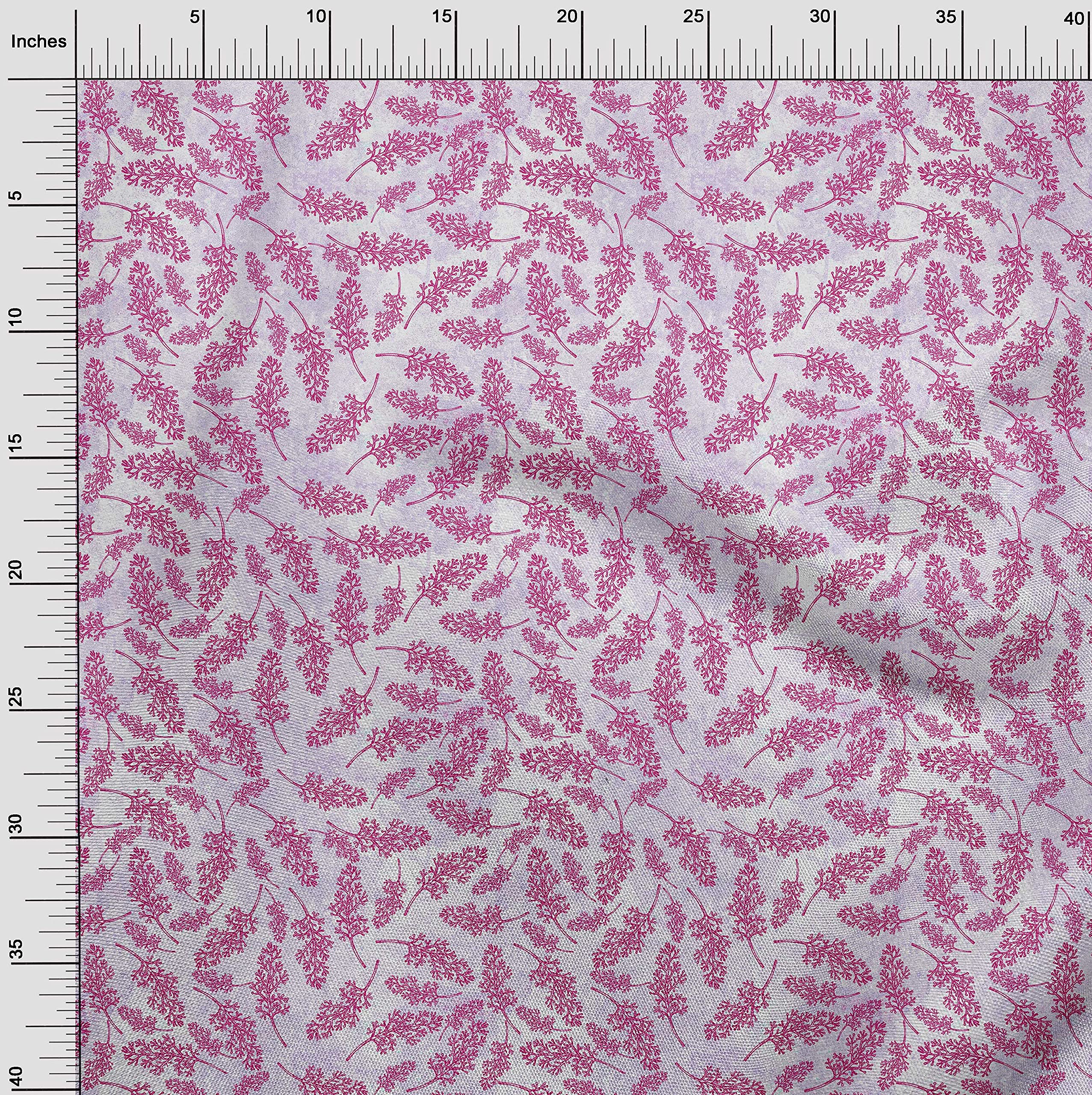 oneOone Polyester Spandex Fuchsia Pink Leaf Print Fabric by The Yard - 56 Inch Wide Dress Material for Summer Dresses, Skirts & DIY Fashion Projects