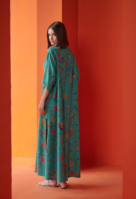 Kasturi Shirt Dress for Women - Muga Satin Aqua Blue Flowy Tunic - Perfect for Office Wear, Casual Outfits & Summer Dresses