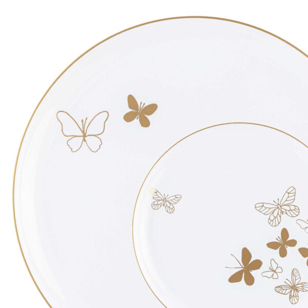 White and Gold Plastic Party Bundle with Butterflies - Perfect for Birthday, Wedding, Baby Shower Decorations