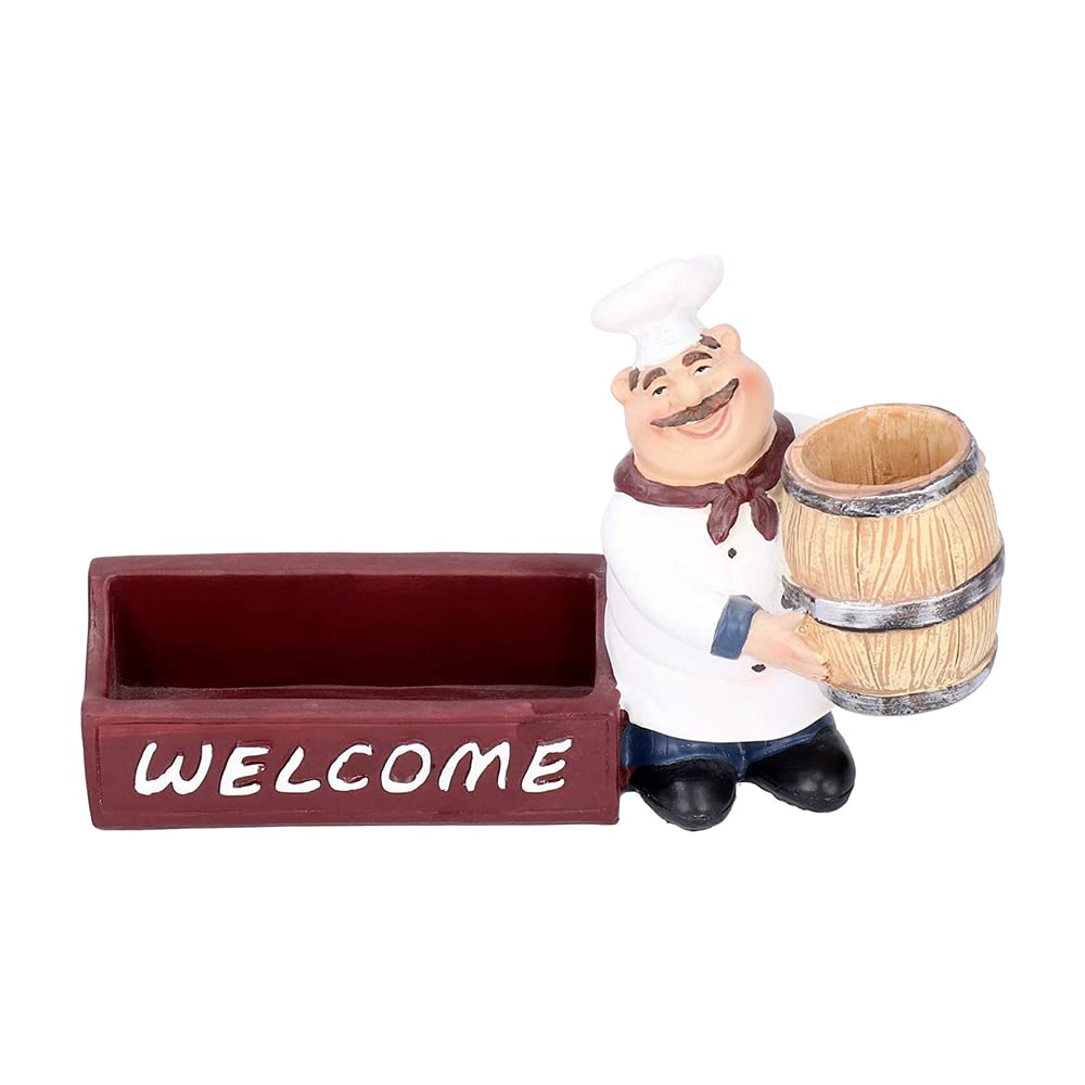 Resin Chef Figurine Toothpick Holder & Dispenser - Kitchen Decor with Business Card Holder - Perfect for Restaurants, Home Kitchens, and Office Desks