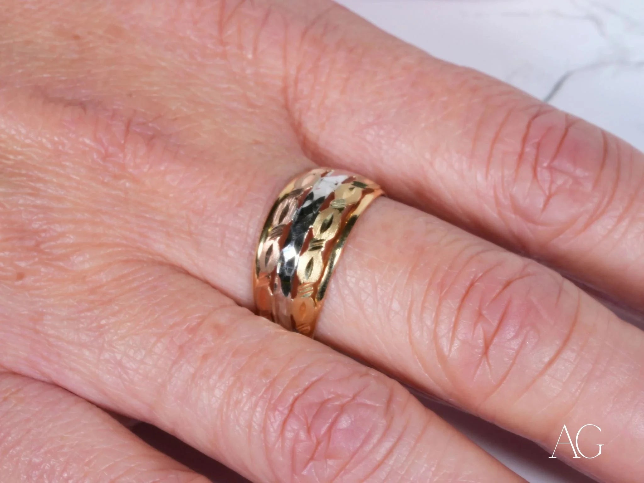 18K Tri-Tone Gold Ring for Women - Elegant Stackable Band for Everyday Wear & Special Occasions