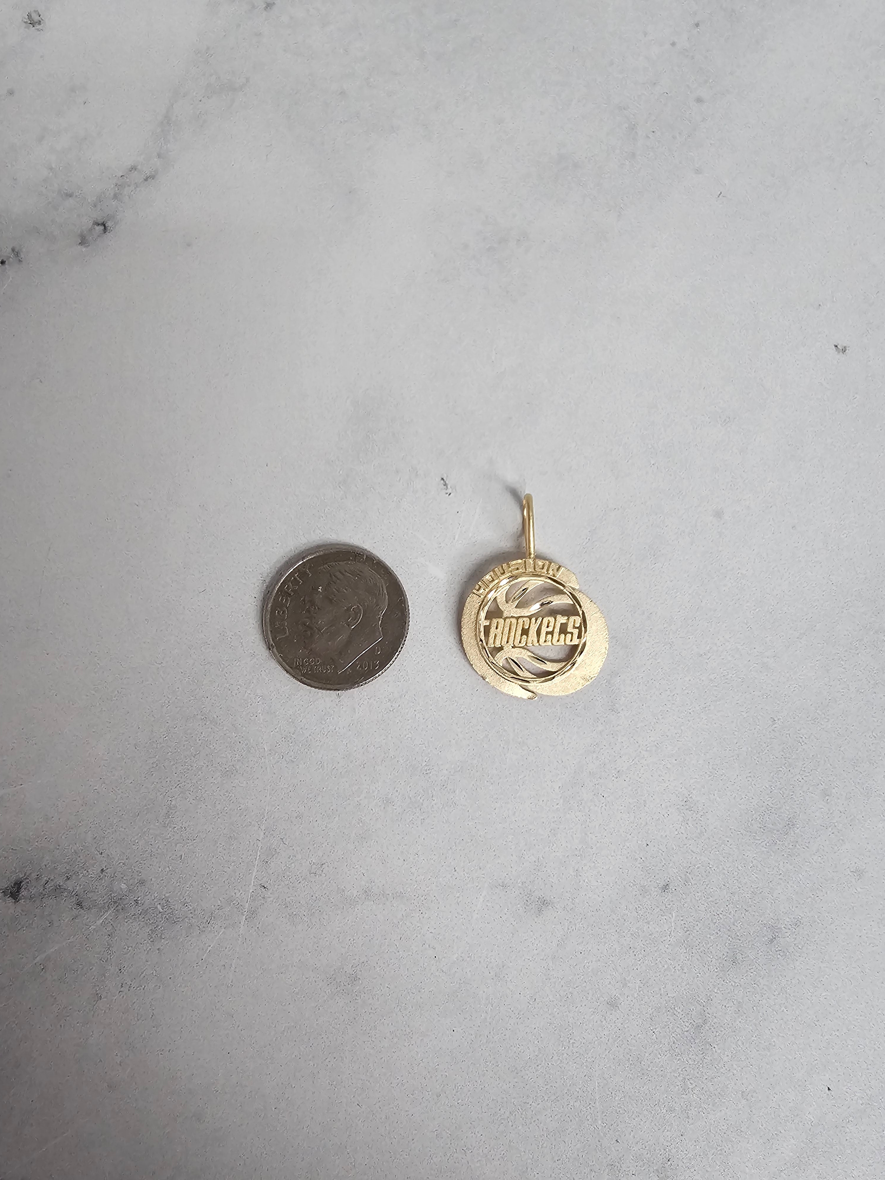 Vintage Houston Rockets Logo Charm Pendant - Matte Finish & Diamond Cut Details - Perfect for NBA Fans Jewelry Collection & Sports Gifts