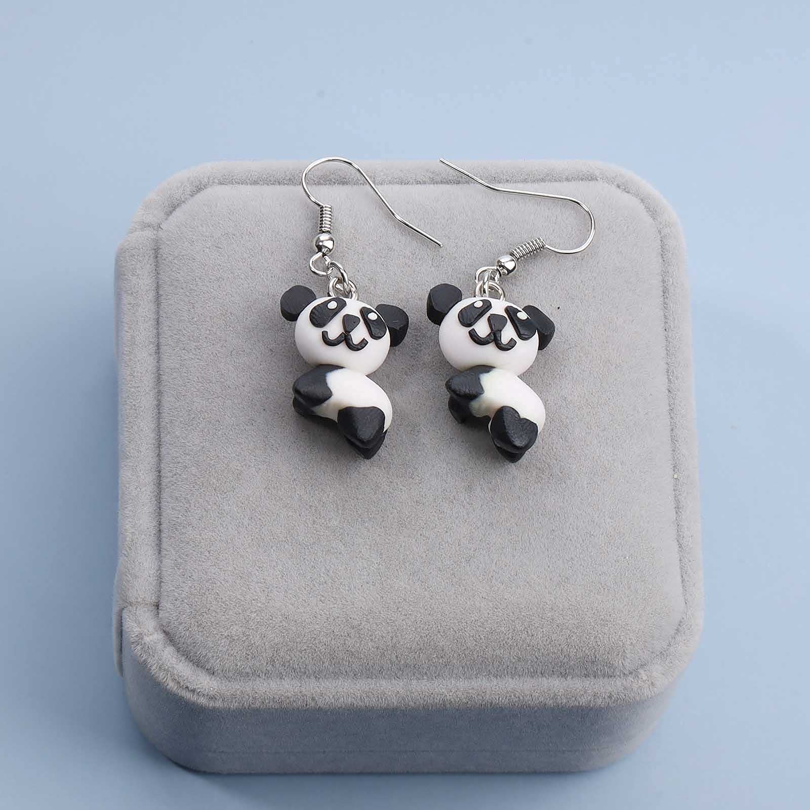 Cute 3D Panda Bear Drop Dangle Earrings - Handmade Soft Pottery Clay Animal Jewelry for Women & Teens | Perfect Gift for Animal Lovers, Birthday & Christmas Presents | Wear to Parties, Dates & Casual Outings