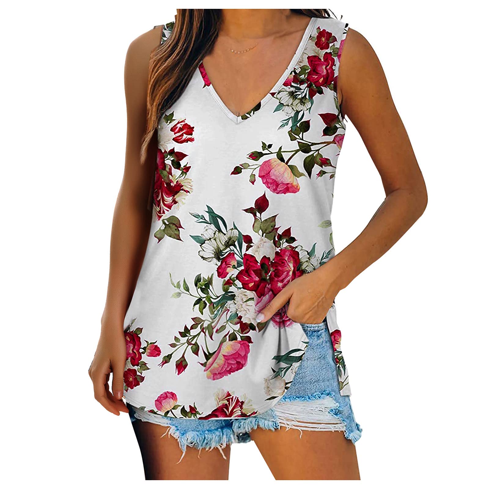 Women's Cute V-Neck Loose Fit Sleeveless Casual Tank Tops - Summer Fashion Essential for Beach, Gym & Everyday Wear