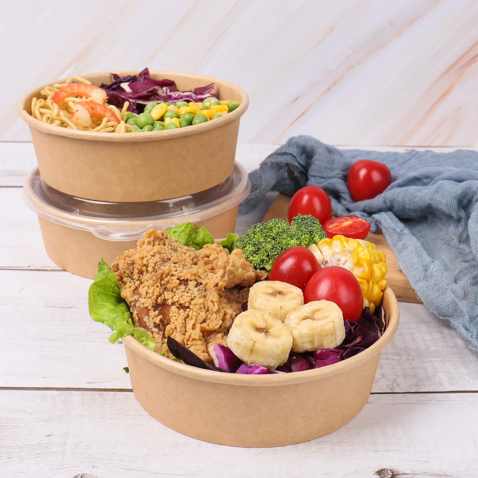 17 oz Disposable Kraft Paper Bowls with Lids - Eco-Friendly Food Containers for Soup, Salad, Ice Cream | Bulk 50 Pack for Parties, Picnics, Takeout & Catering Events