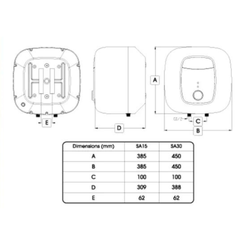Champs SA30 30L Electric Storage Water Heater - Energy Efficient Hot Water Solution for Homes, Apartments & Small Businesses