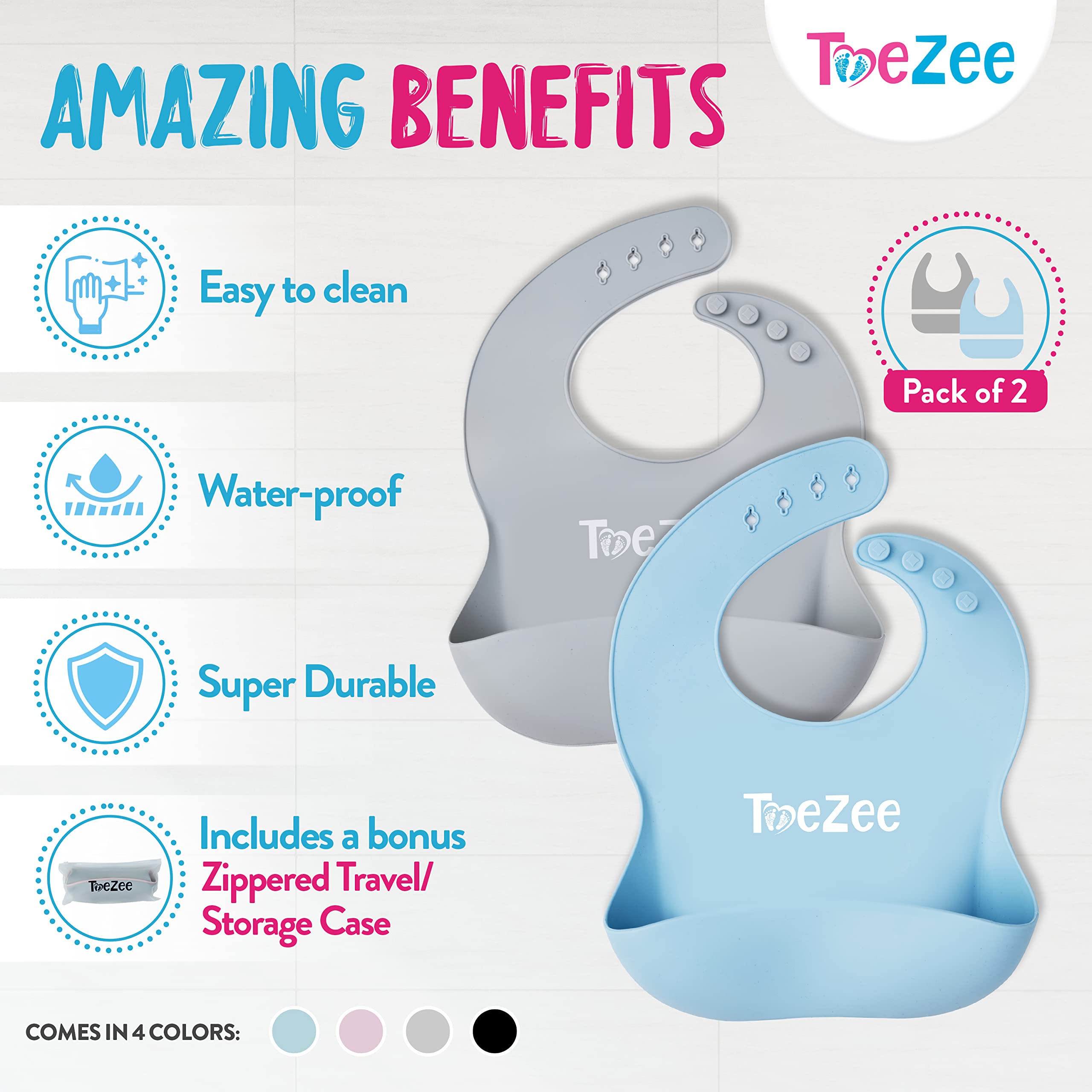 Baby Silicone Bibs with Wide Food Catcher - BPA Free, Adjustable & Easy Clean Food-Grade Bib for Toddlers | Perfect for Messy Meals, Baby-Led Weaning & On-the-Go Feeding