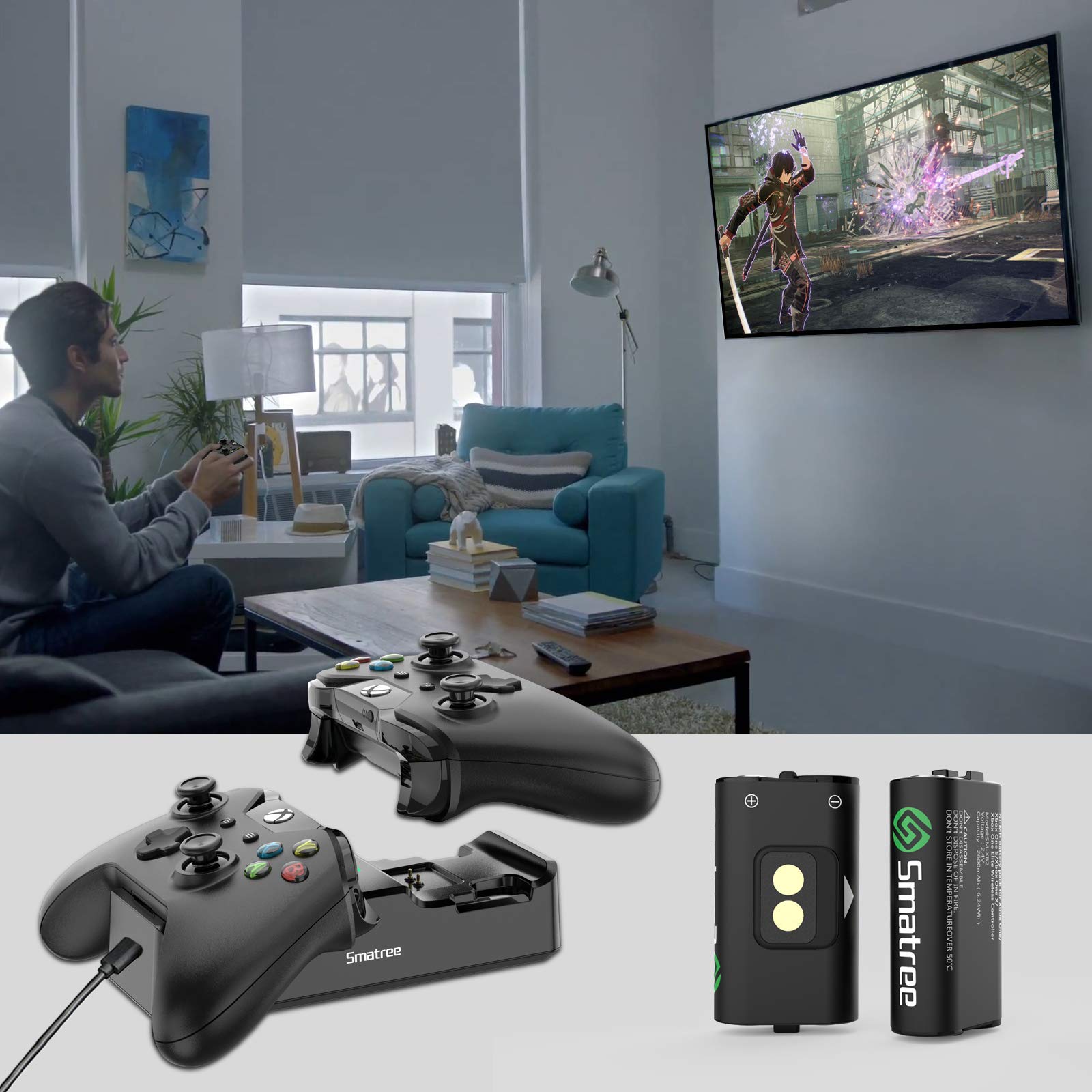 Smatree Xbox Series X|S & Xbox One Controller Charger Station with 5 Rechargeable Batteries - Compatible with Xbox One X, One S, One Elite - Perfect for Gaming Sessions & Multiplayer Setups