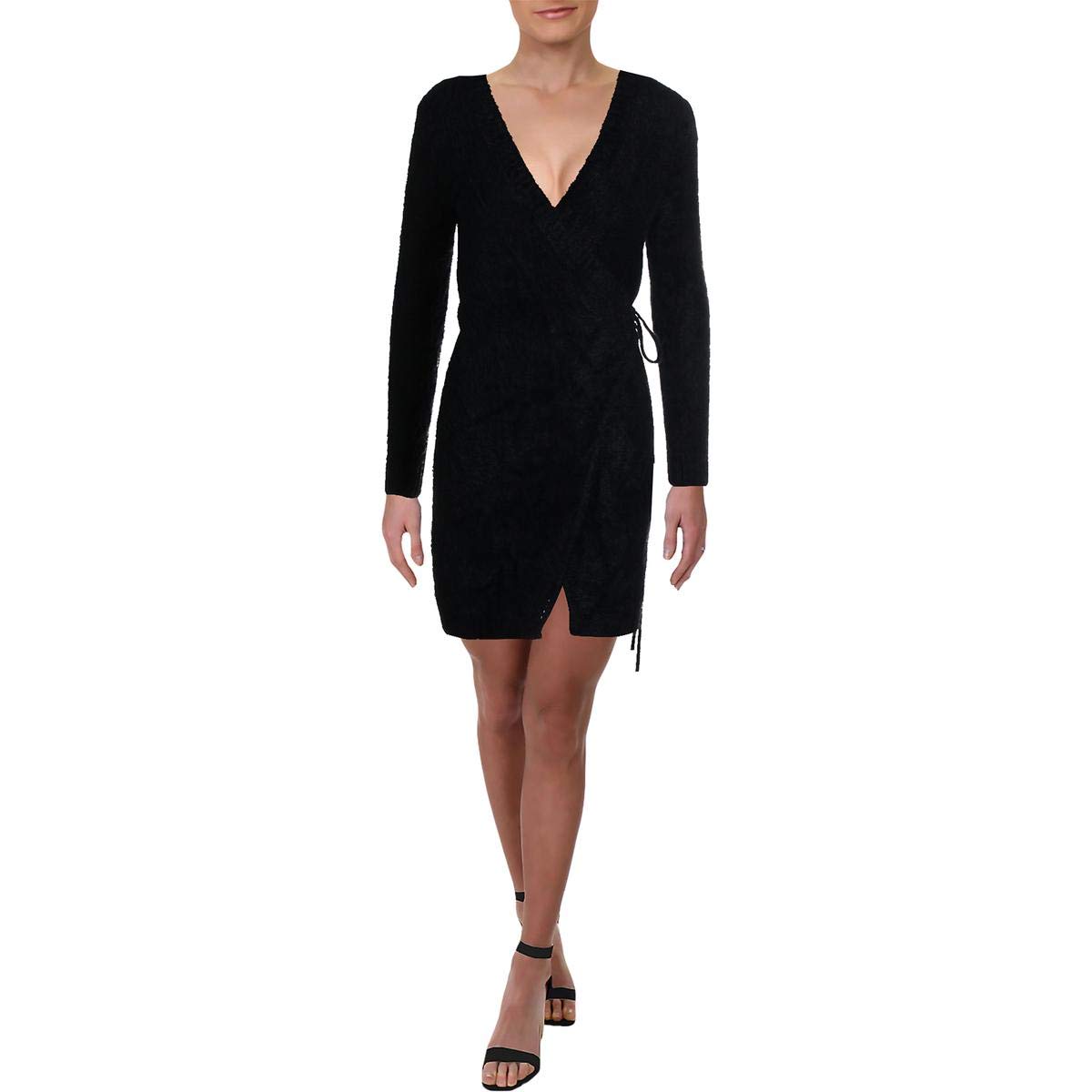 Honey Punch Women's Eyelash Sweater Wrap Dress for Party & Date