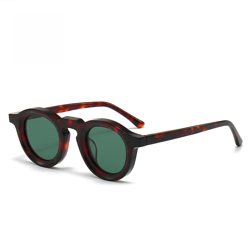 Stylish Black Unisex Acetate Round Sunglasses with Full Rim - Perfect for Outdoor Activities, Beach Vacations & Driving - Model 442741