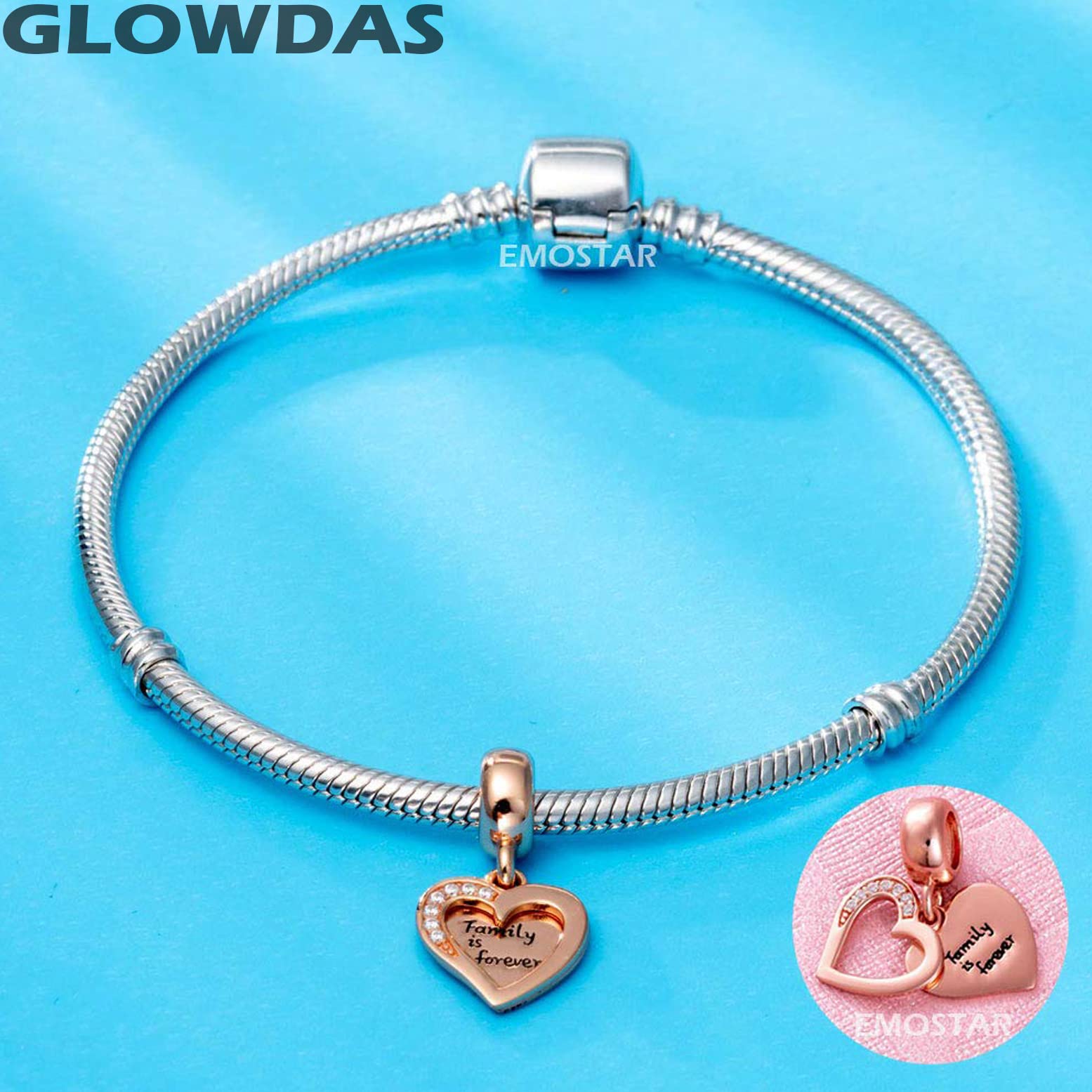 Rose Gold & 925 Sterling Silver Family Charm Bracelet - Double Heart & Tree of Life Pendant - Perfect Gift for Mother's Day, Christmas, Sister & Mama - Ideal for Family Gatherings, Special Occasions & Everyday Wear
