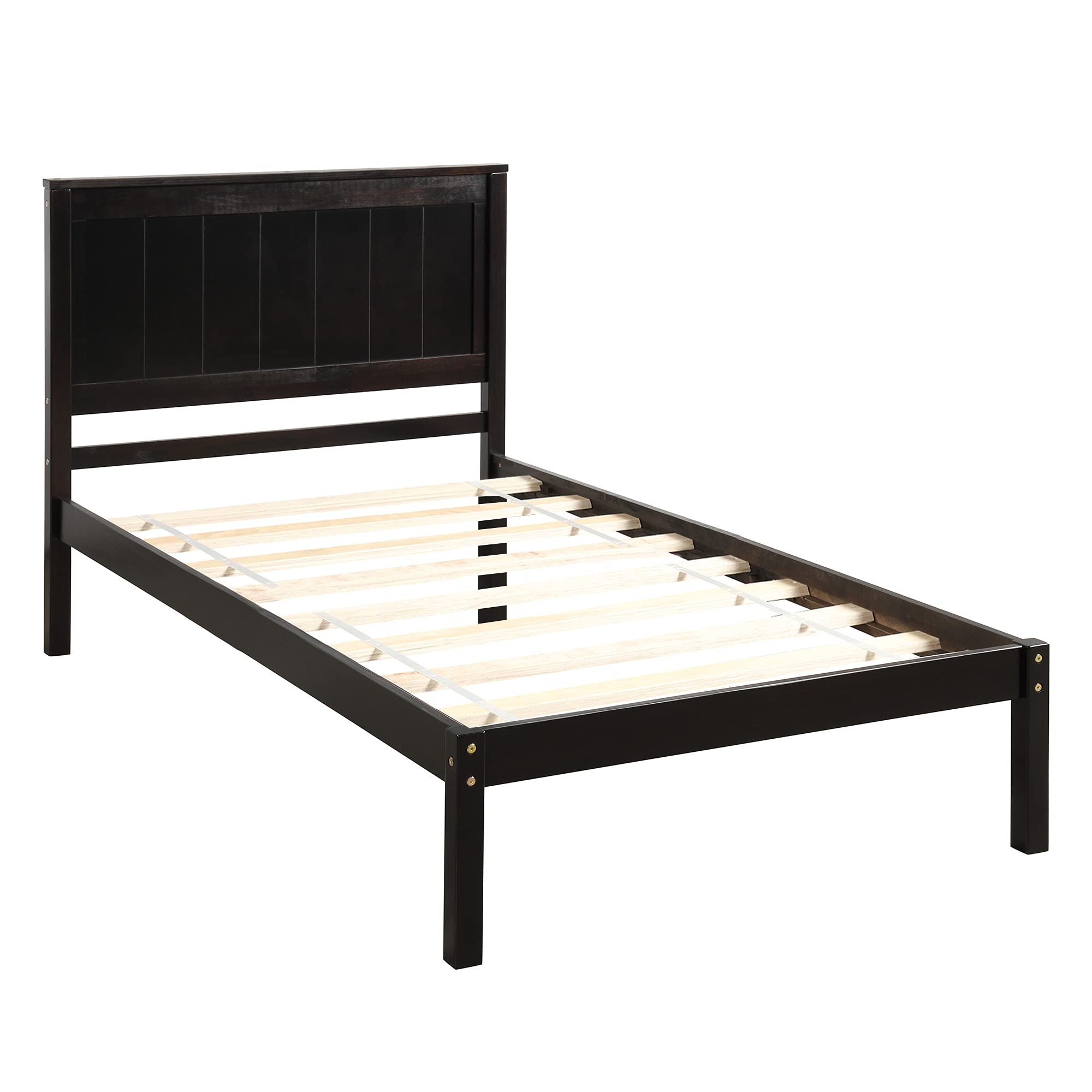 Premium Solid Wood Platform Bed Frame with Headboard - Twin Size Espresso Finish - Sturdy Wooden Slat Support (No Box Spring Needed) - Perfect for Small Bedrooms, Guest Rooms & Dormitories