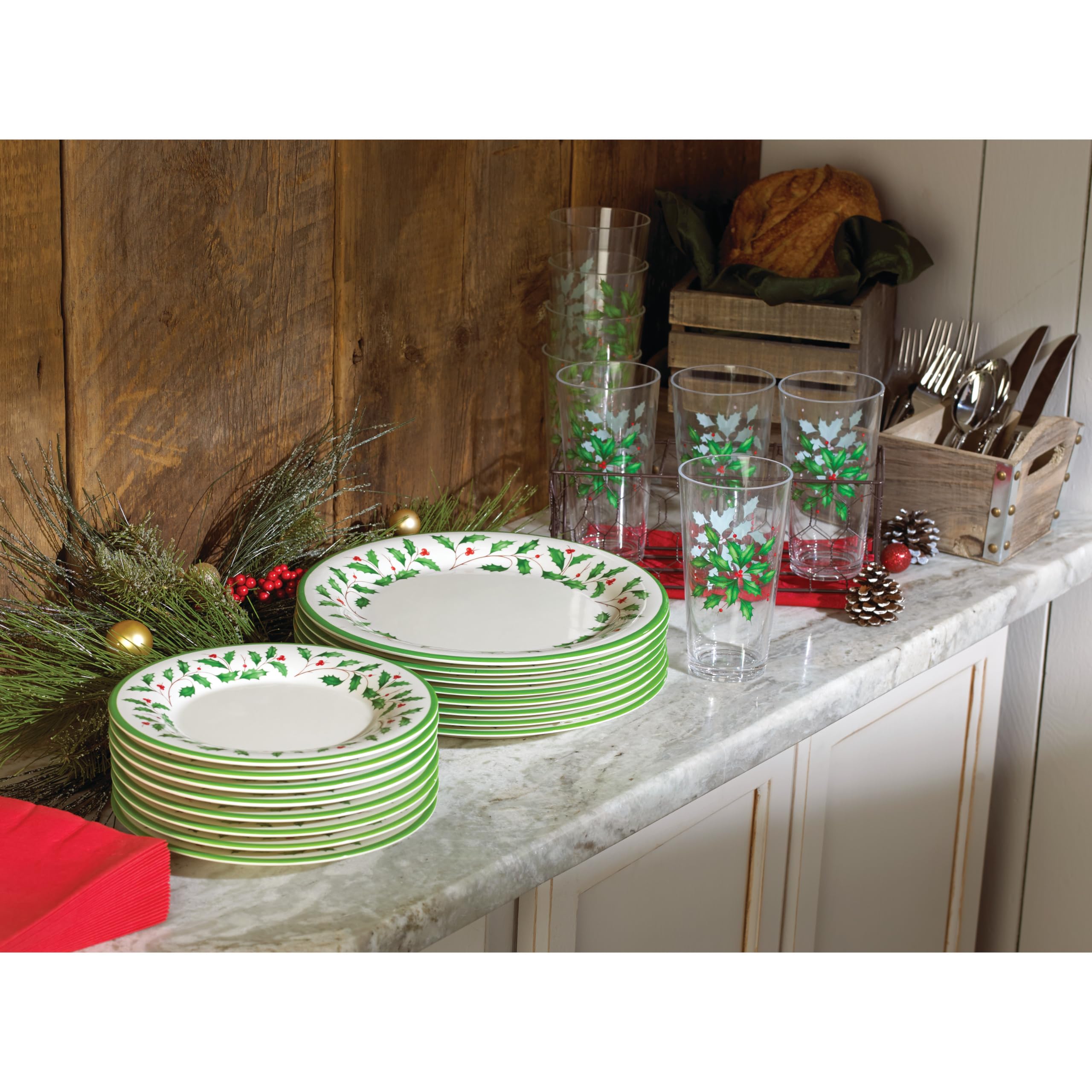 Lenox 863669 Holiday 4-Piece Melamine Dinner Plate Set - Christmas Dinnerware for Festive Gatherings & Hosting - Perfect for Holiday Parties, Family Dinners & Special Occasions