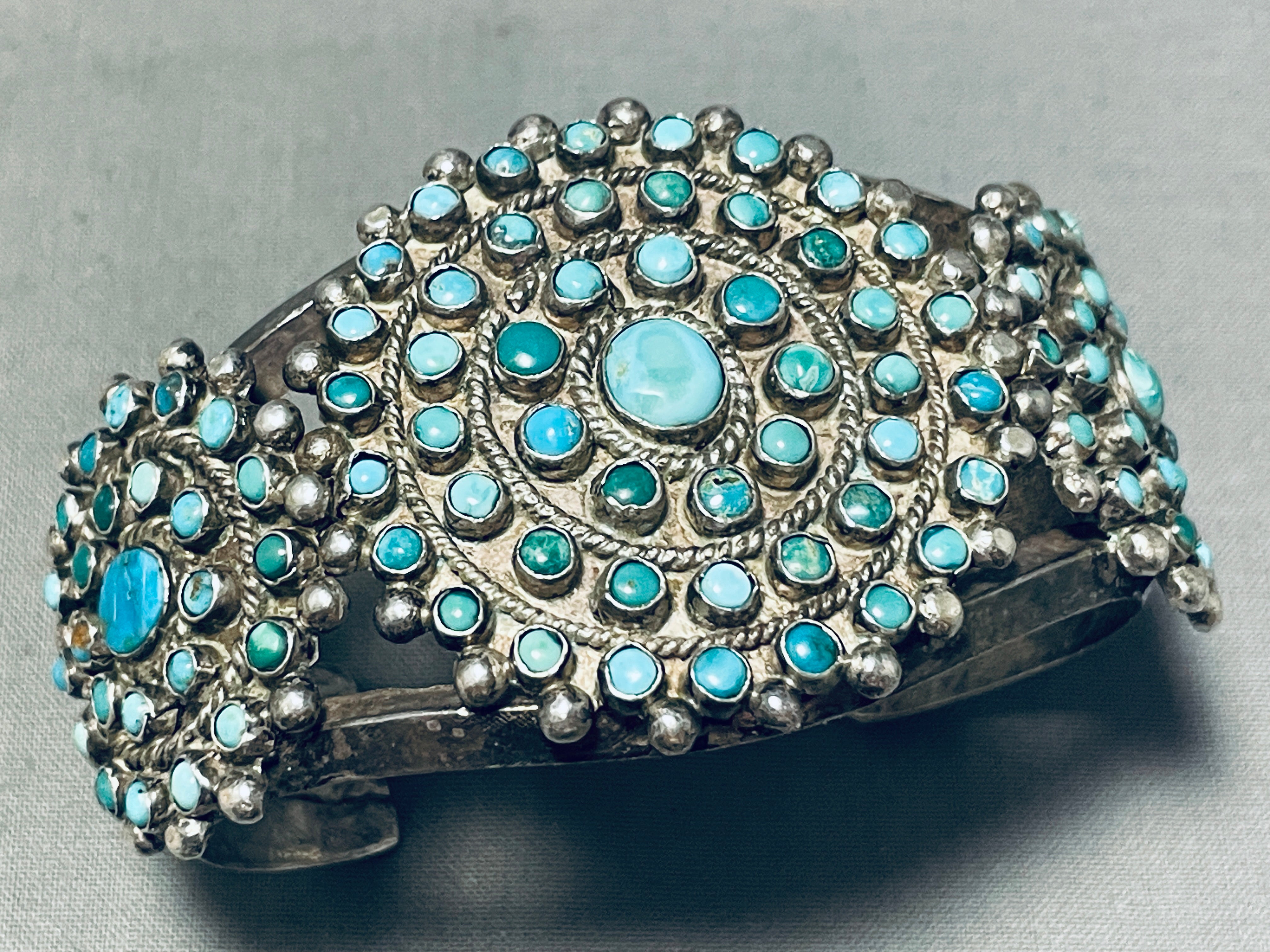 Vintage Navajo Sterling Silver Turquoise Bracelet - Authentic Native American Jewelry for Women, Handmade 1920s 1930s Retro Style - Perfect for Boho Fashion, Western Wear & Special Occasions