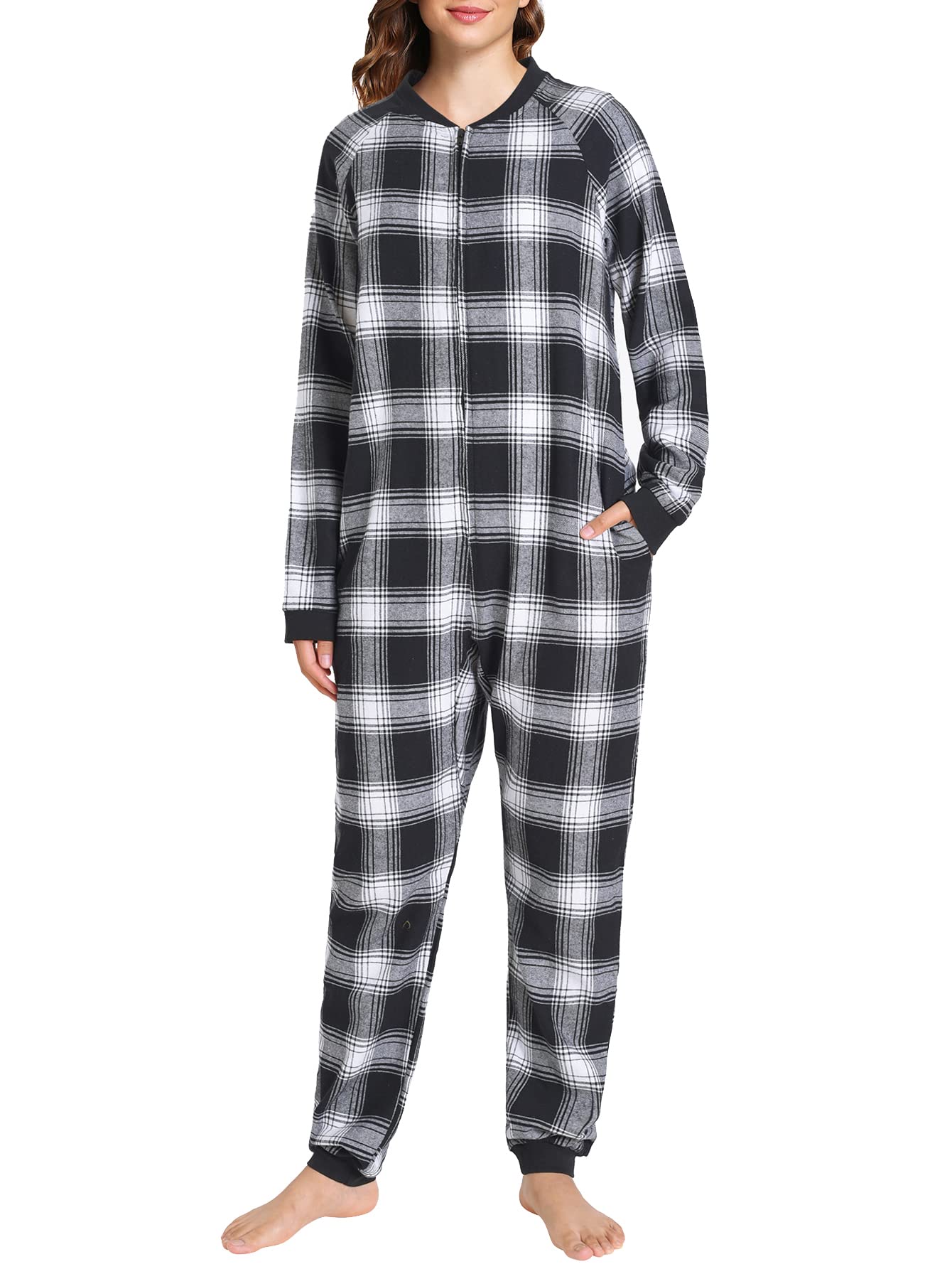 Women's Flannel Zipper Onesie Pajamas - Long Sleeve Soft Fleece Jumpsuit for Winter Sleepwear & Lounge Wear - Cozy Home Outfit for Cold Nights, Movie Nights and Relaxation