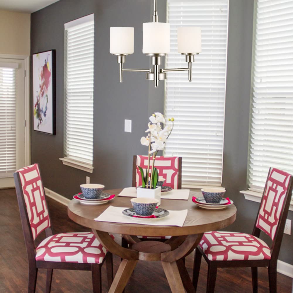 Design House Aubrey 3-Light Chandelier with Dimmable Satin Nickel Finish & Frosted Glass Shades - Perfect for Dining Room, Foyer, Kitchen Lighting | Elegant Ceiling Fixture for Home Decor