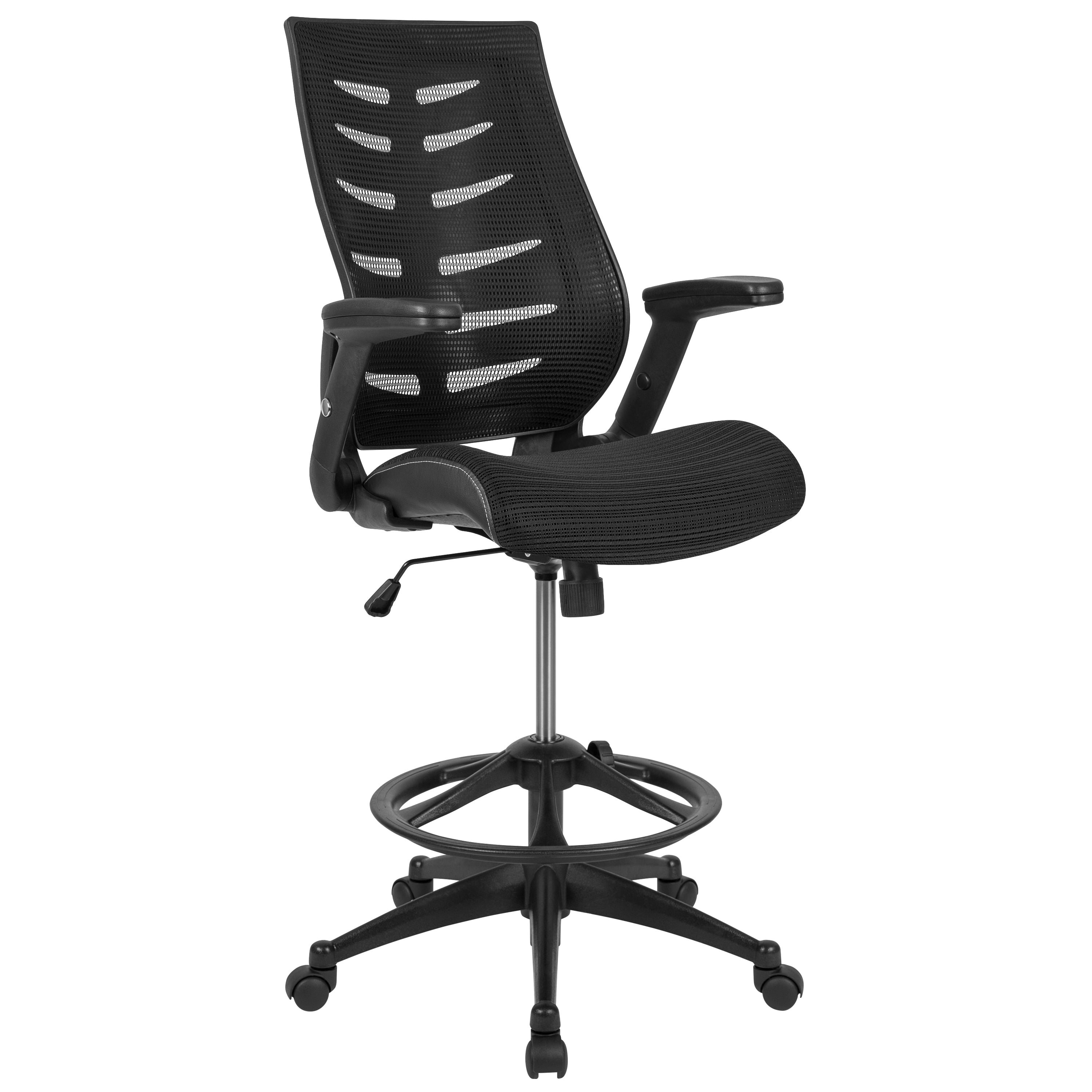 FLASH Kale High Back Ergonomic Drafting Chair - Adjustable Mesh Spine Support, Foot Ring & Flip-Up Arms - Perfect for Office, Gaming & Home Workspaces