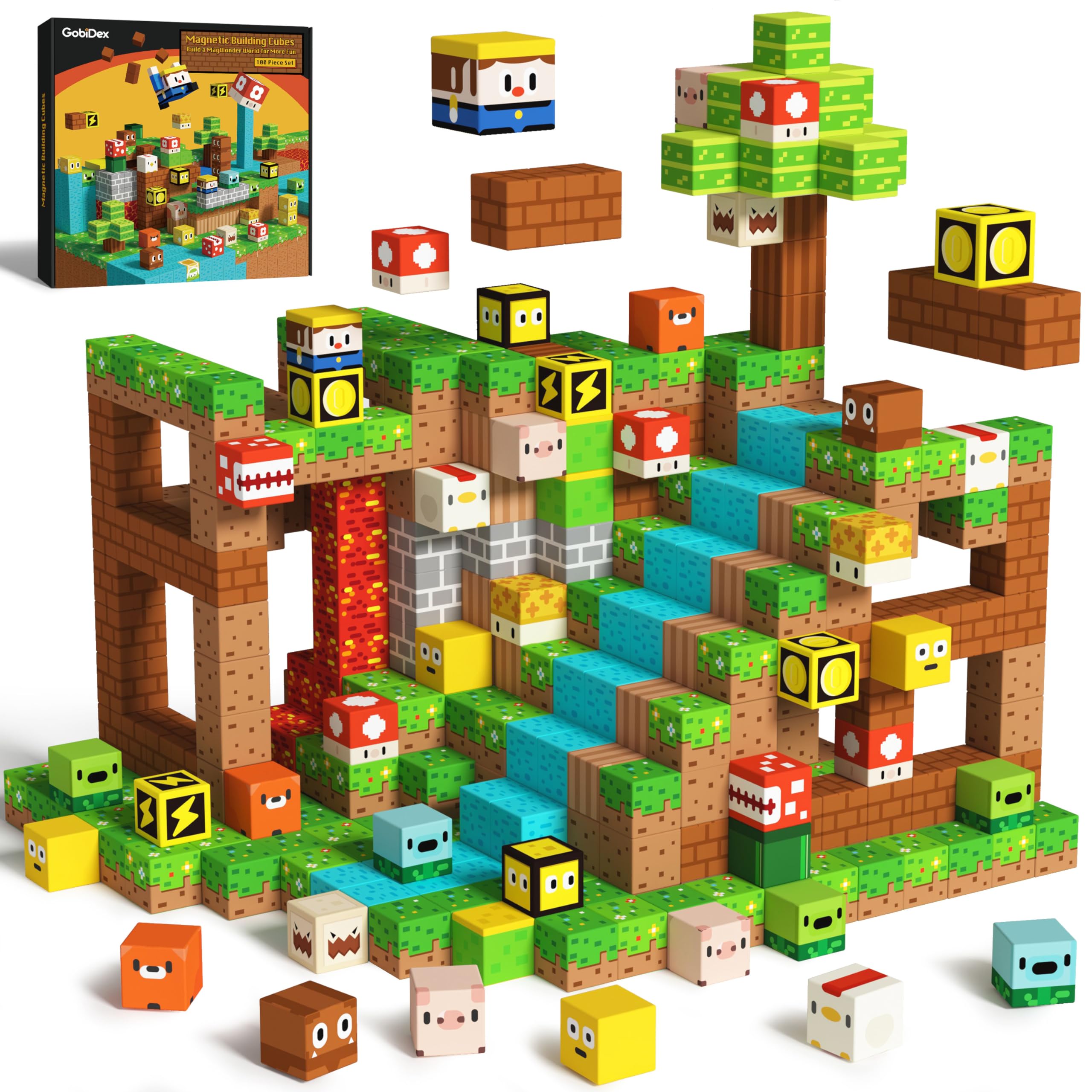 GobiDex 100PCS Magnetic Building Blocks for Kids Ages 3+ | STEM Educational Construction Toys for Boys & Girls | Creative Learning Sensory Gift for Birthday & Christmas | Perfect for Classroom, Home Play & STEM Activities (1 Inch)