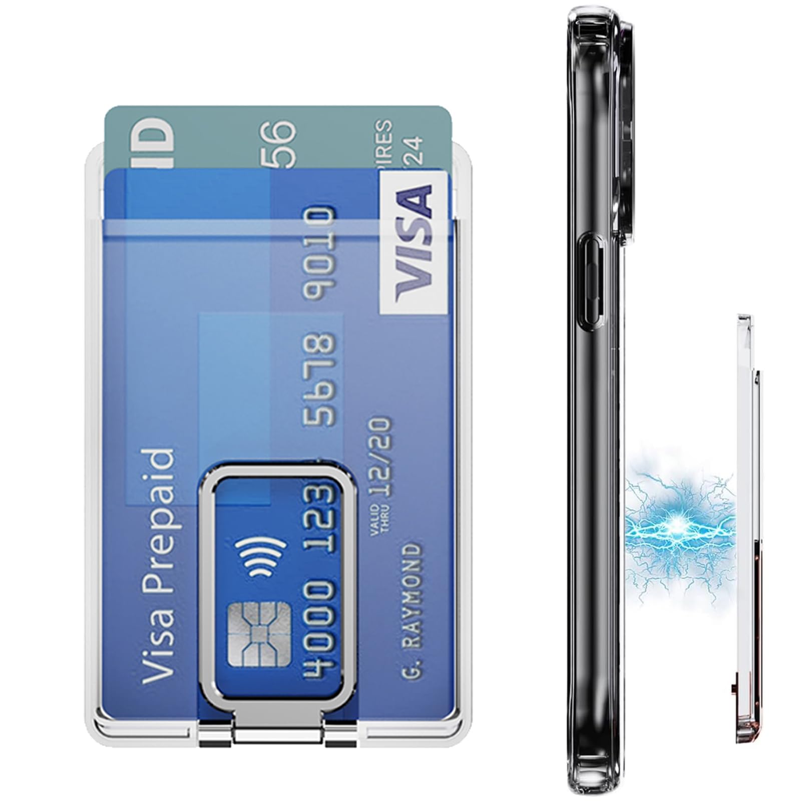 Magnetic Card Holder for iPhone 15/14/13/12 Pro Max - Magsafe Compatible Phone Wallet with Metal Stand & Clear Design (Silver) - Perfect for Hands-Free Viewing & Secure Card Storage