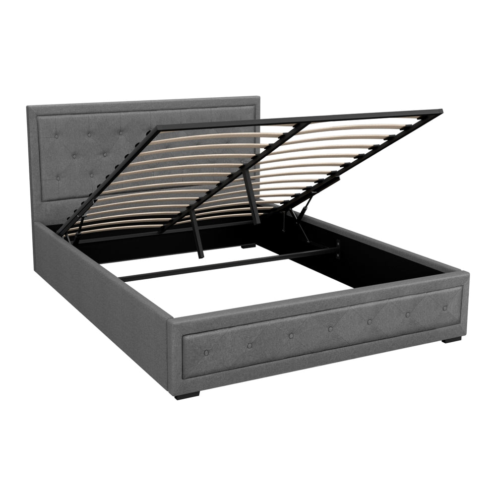 Bronte Queen Bed Frame with Storage - Grey Upholstered Platform Bed for Small Spaces & Modern Bedrooms