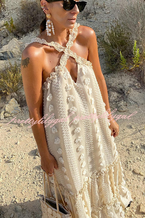 Sweet By The Sea Floral Halter Maxi Dress - Boho Beach Wedding, Summer Vacation & Tropical Party Outfit