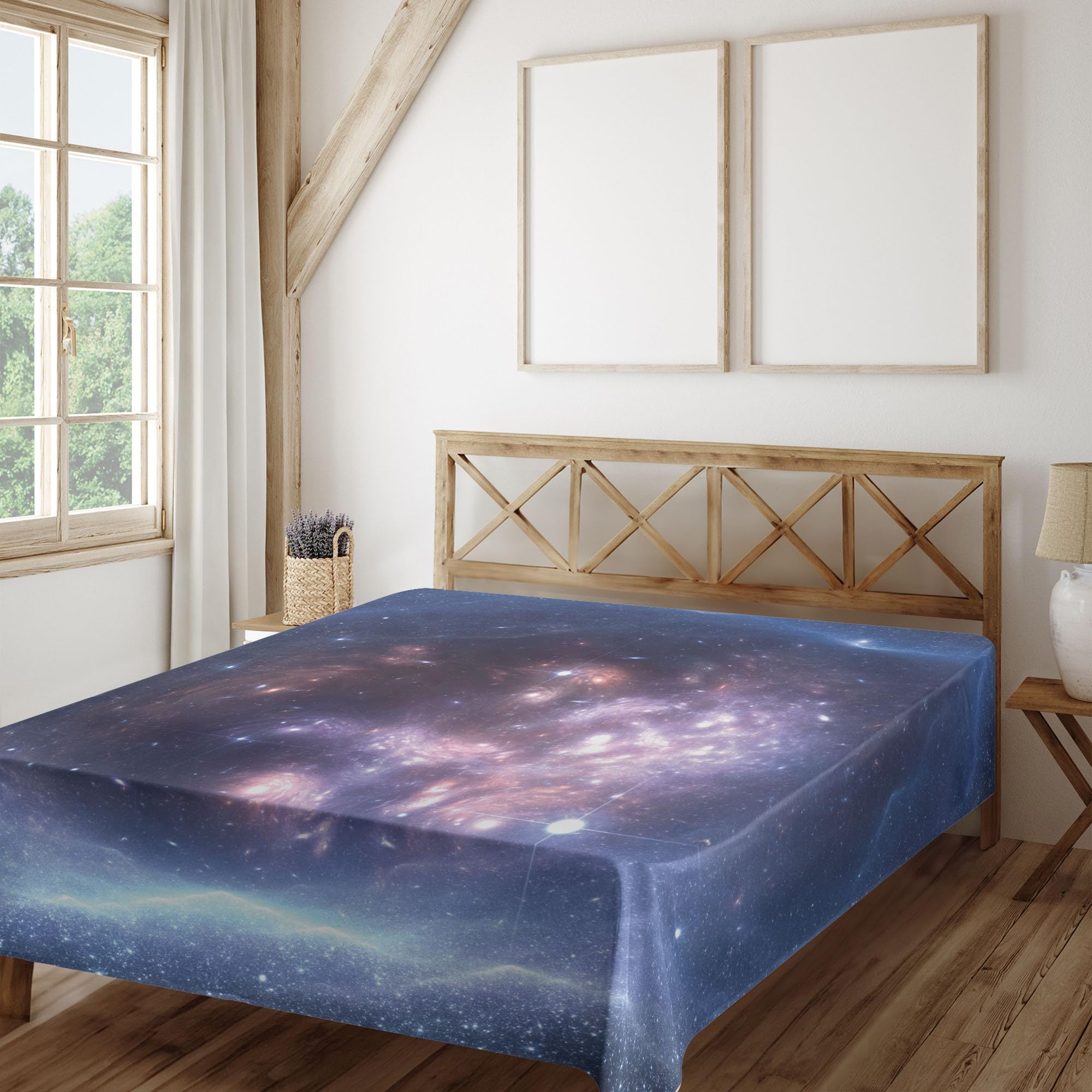 Ambesonne Outer Space Flat Sheet - Queen Size Navy Purple | Soft Comfortable Astronomy Art Bedding with Nebula, Star Clusters & Cosmos Design | Perfect for Space-Themed Bedrooms, Kids Rooms & Astronomy Lovers