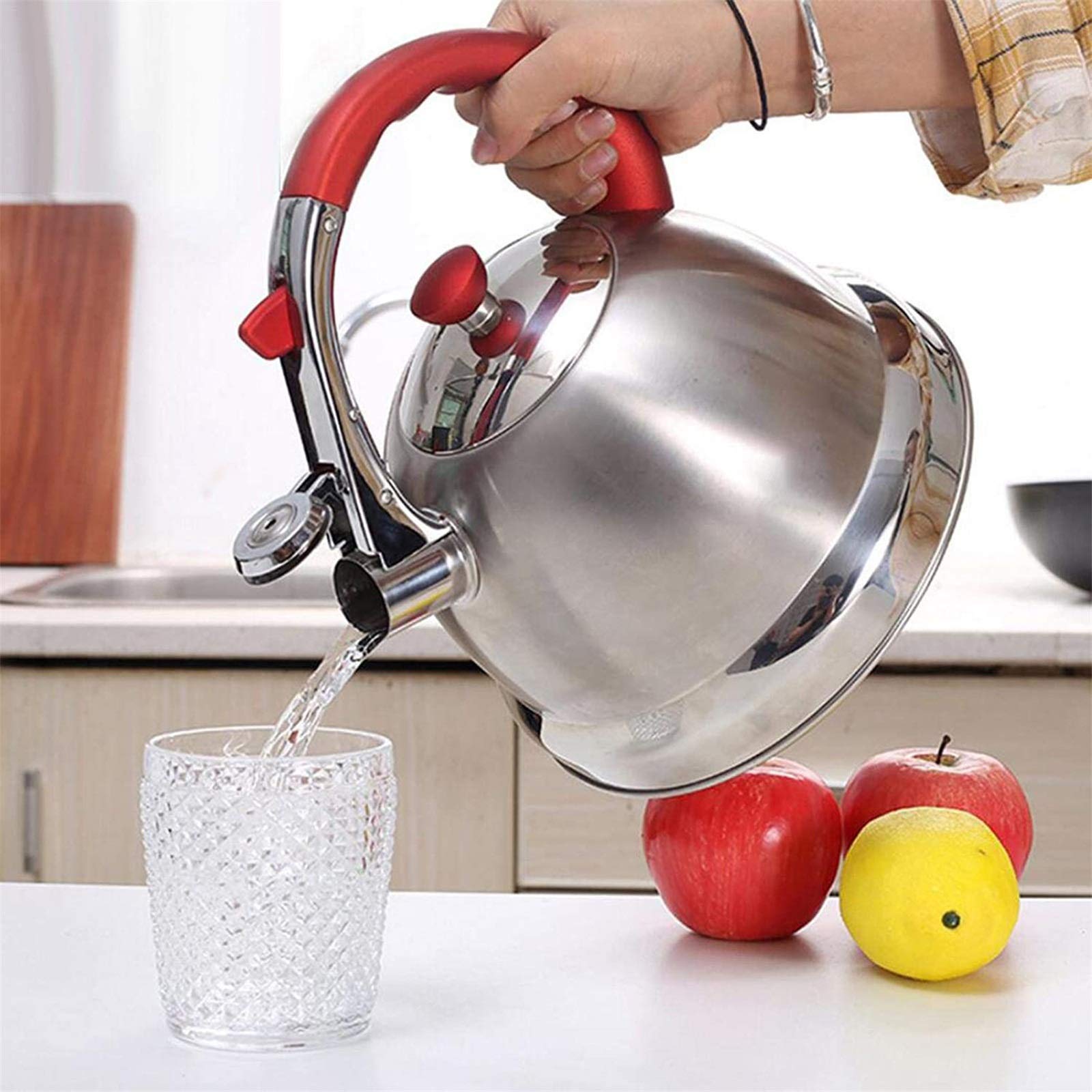 Premium Stainless Steel Whistling Tea Kettle with Elegant Flute Spout - Perfect for Stovetop Brewing, Home Kitchen & Gift Giving
