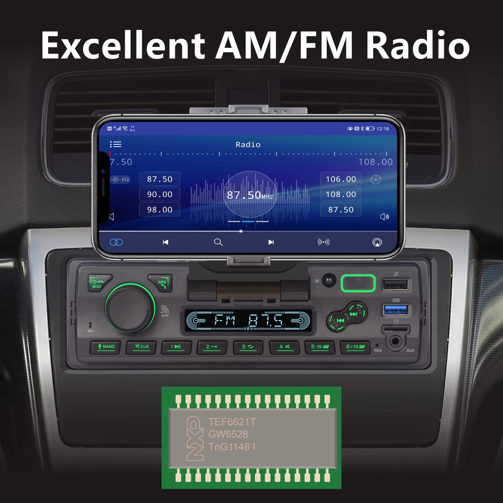 LXKLSZ Single Din Car Stereo with Bluetooth, App Control, MP3 Player, Hands-Free Calling, USB/FM/AM/TF/AUX Input, EQ Settings, Phone Holder & External MIC - Perfect for Commuting, Road Trips and In-Car Entertainment