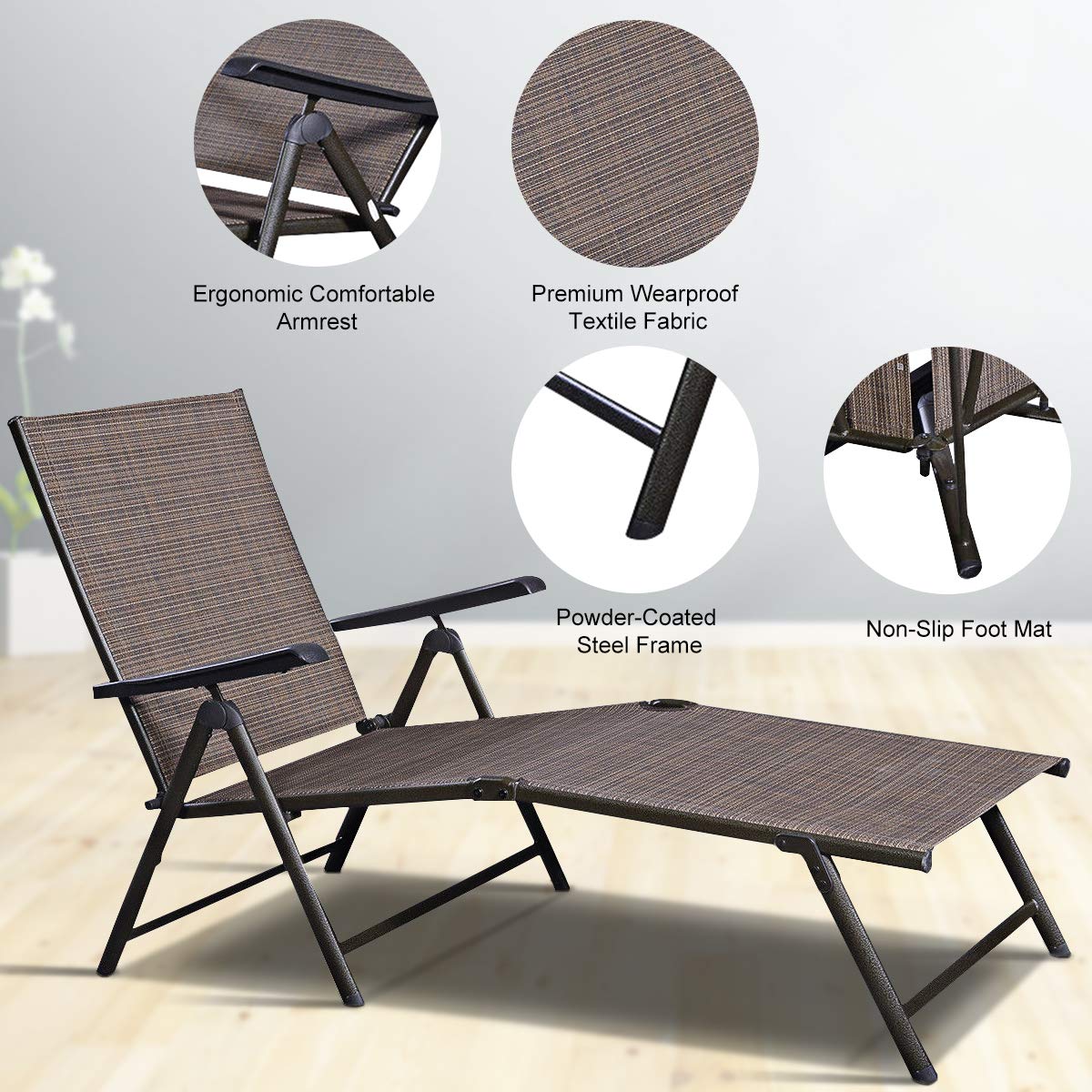 Casart Adjustable Chaise Lounge Chair - Outdoor Reclining Sun Lounger for Poolside, Garden, Patio & Backyard - Perfect for Sunbathing, Relaxing and Outdoor Leisure Time