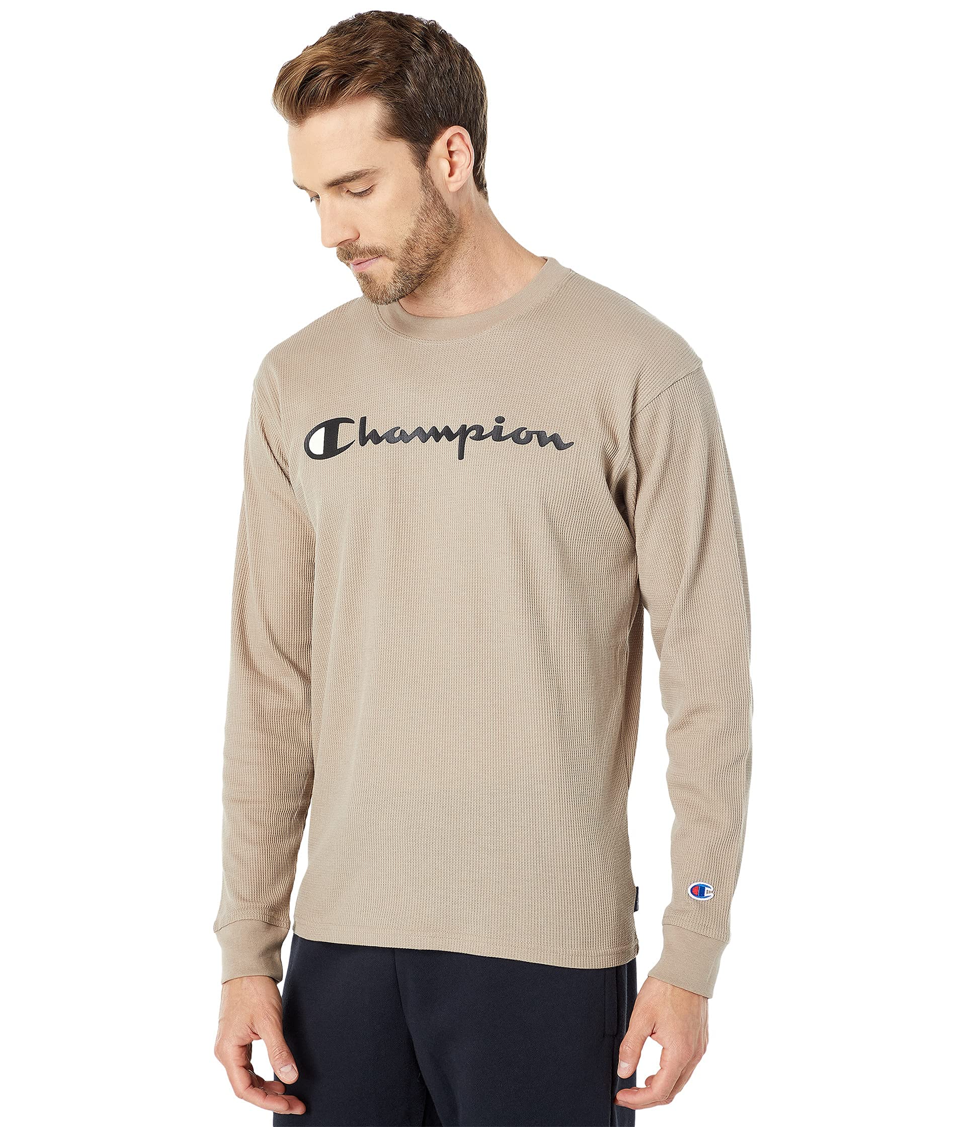 Champion Men's Waffle Knit Crewneck Sweatshirt - Soft Long Sleeve Pullover for Casual Wear, Gym & Lounge
