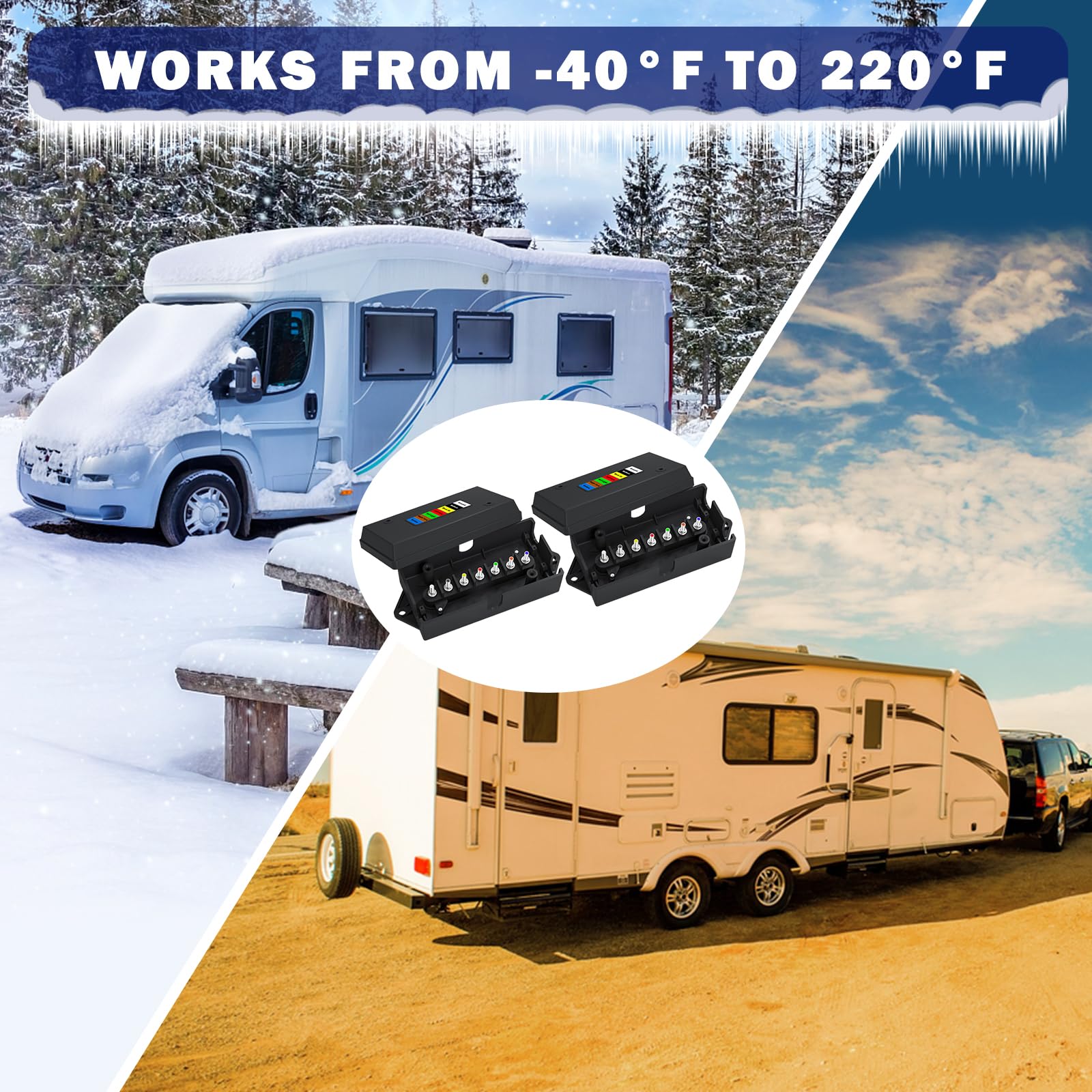 CheeMuii 2 Pack Weatherproof 7-Way Trailer Junction Box with 7 Color-Coded Wires - Heavy Duty RV Camper Trailer Wiring Kit for Easy Light Rewiring & Electrical Connections - Perfect for RV, Boat, and Utility Trailer Maintenance