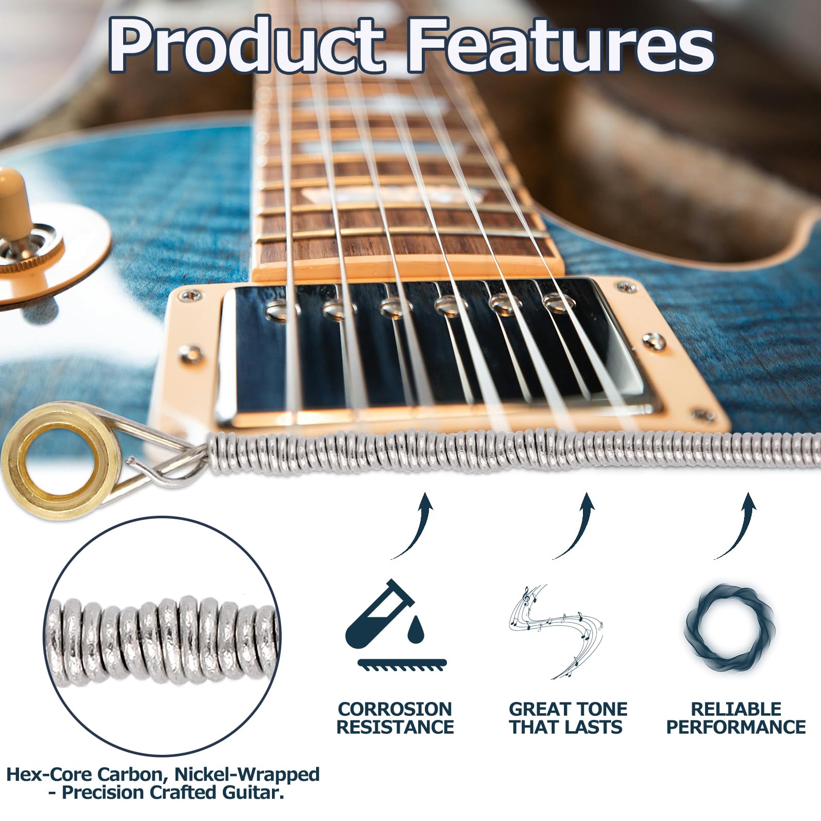 Electric Guitar Strings 3-Pack Bundle - Nickel Plated High Carbon Steel 6-String Set (9/42) for Bright Tone & Comfortable Feel | Long Lasting Performance | Perfect for Rock, Blues & Studio Recording