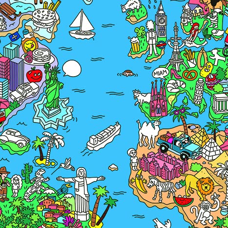 OMY Giant Search and Find World Atlas Poster with 100+ Stickers - 40x28 Inch Educational Activity for Kids | Perfect for Travel Learning, Classroom Decor & Family Game Night
