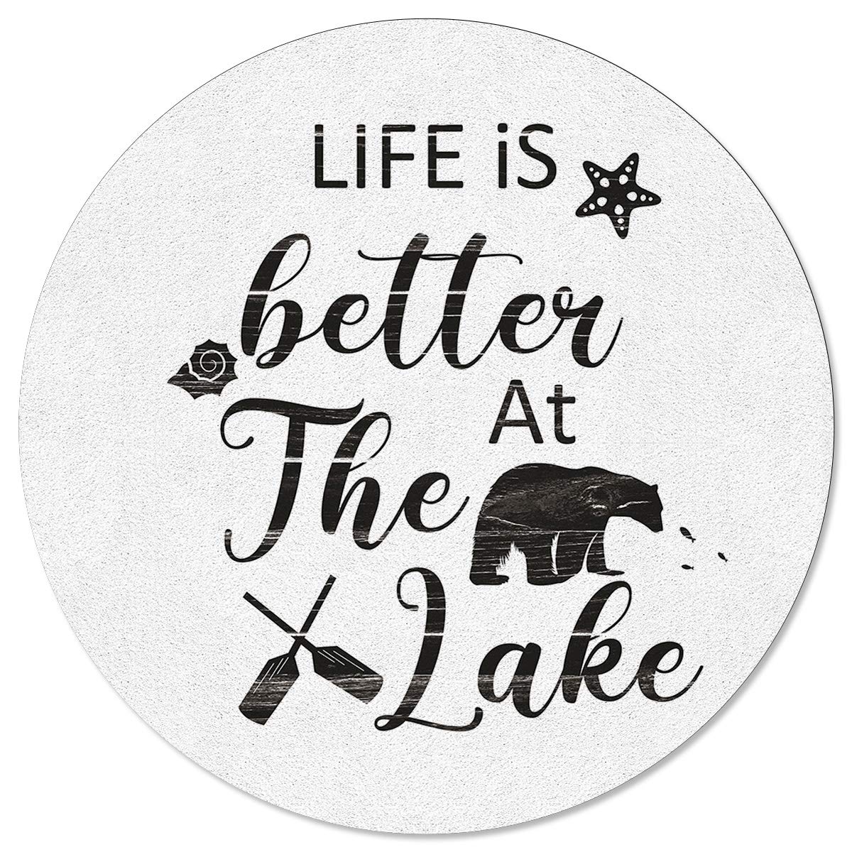 Lake Themed Area Rug - Polar Bear, Oar, Starfish & Shells Design - Washable Indoor/Outdoor Carpet for Boys Bedroom & Living Room - 3.3FT Round Floor Mat - Perfect for Coastal Decor, Kids Room & Beach House Style