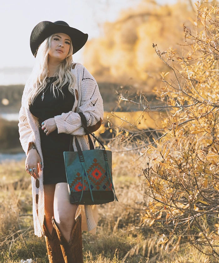Montana West Aztec Embroidered Tote Bag Set for Women - Stylish Boho Shoulder Bag with Handmade Tribal Patterns - Perfect for Travel, Beach, Shopping & Everyday Use