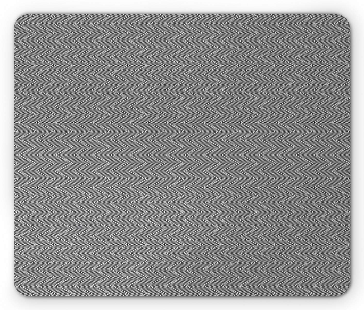 Ambesonne Black and White Geometric Mouse Pad - Non-Slip Rubber Gaming Mousepad with Zigzag Pattern, Standard Size for Office, Home & Computer Workstations