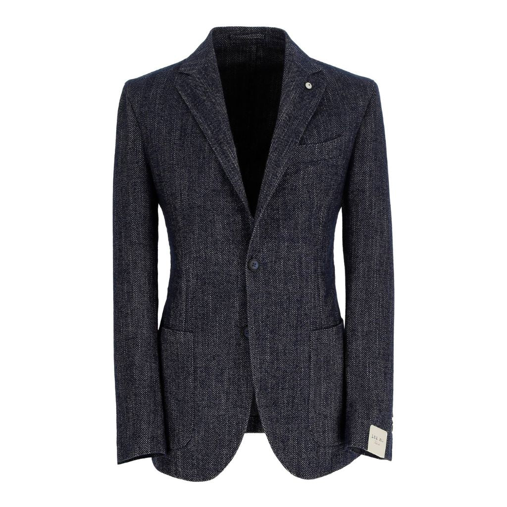 LUBIAM 1911 Men's Blue Denim Single Breasted Blazer with Notch Lapel | Slim Fit Cotton Jacket for Business Casual & Office Wear