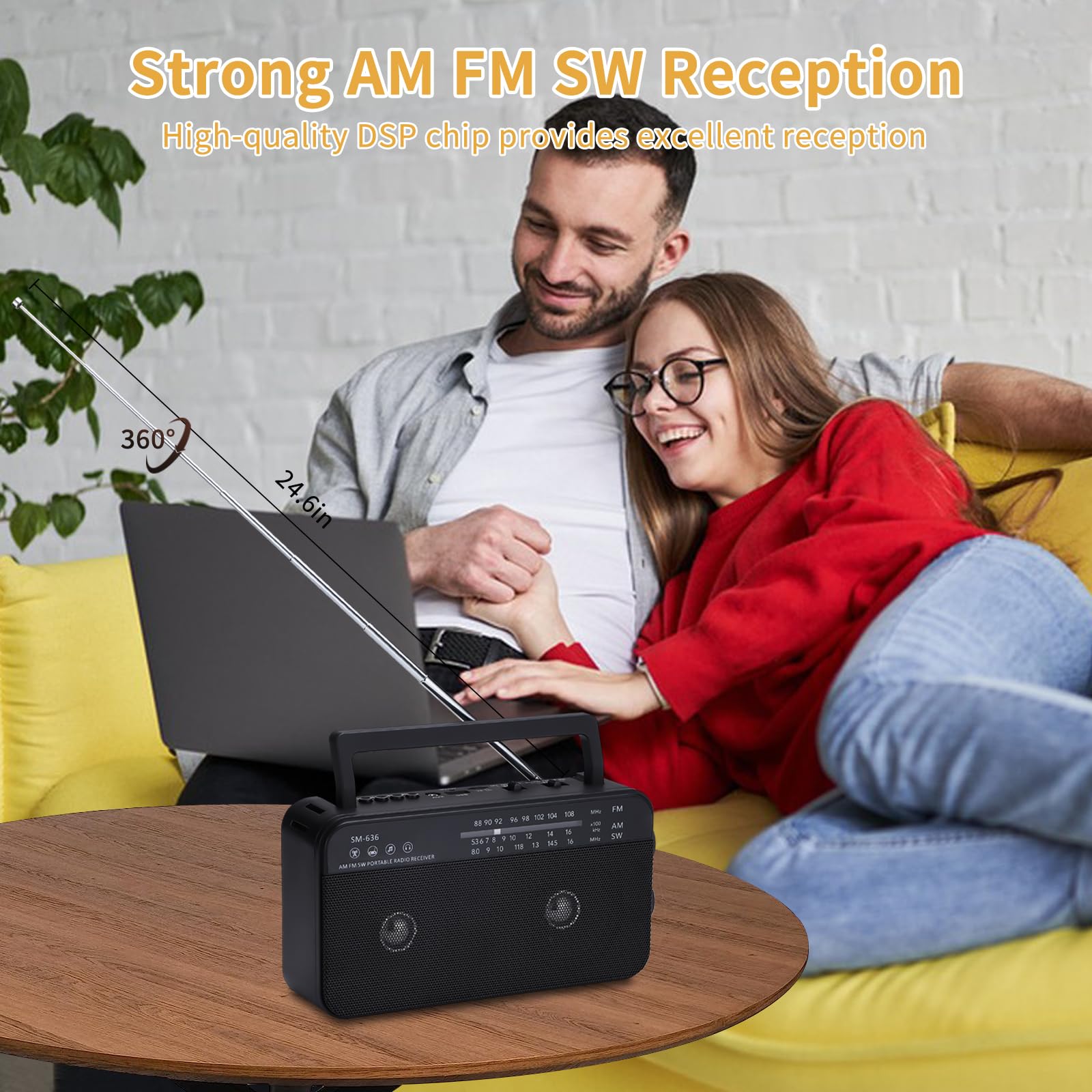Portable AM FM Shortwave Radio with Bluetooth Speaker - Plug in Wall or 3X D Cell Batteries - AC Power Transistor Radio with 2 Tone Mode & Dual Loud Speakers - Supports AUX/USB/TF Card Playback - Perfect for Camping, Emergencies & Home Use