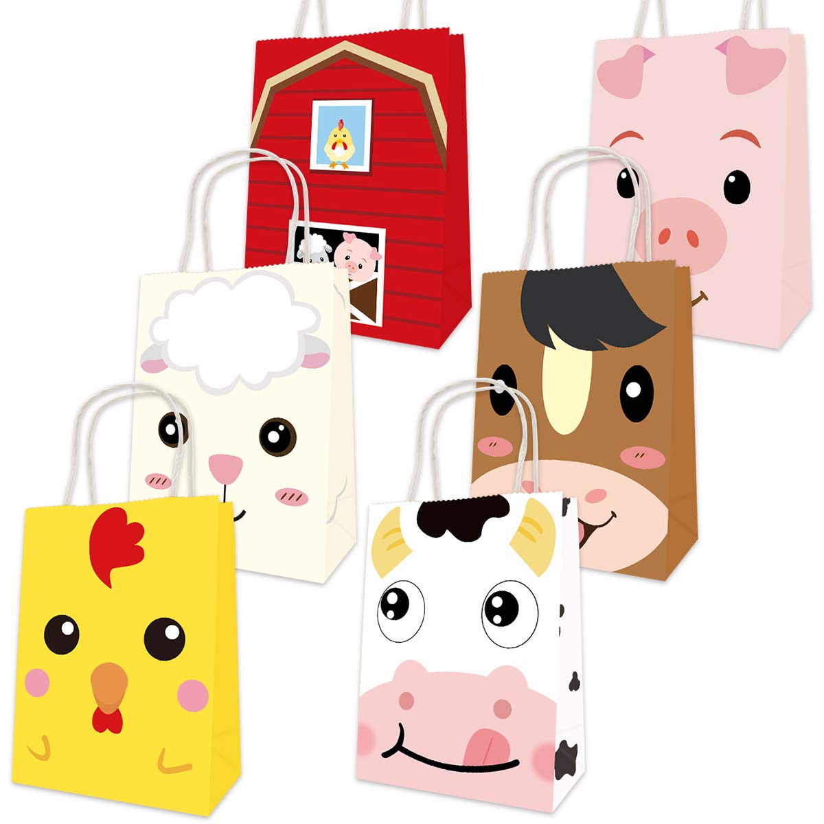 18 Pack Farm Animal Themed Party Favor Bags - Cute Barnyard Animal Goodie Bags for Birthday Parties, Baby Showers & Classroom Treats - Perfect for Farm-Themed Decorations & Gift Giving